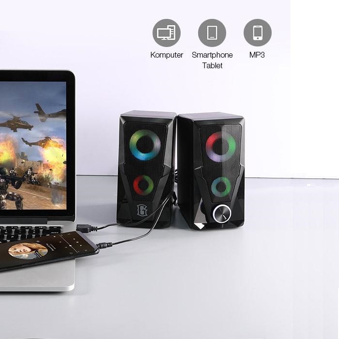 E-Sports Gaming Speaker Robot RS200 3.5mm AUX with 2 Channel Stereo and RGB Flow Lighting Effect