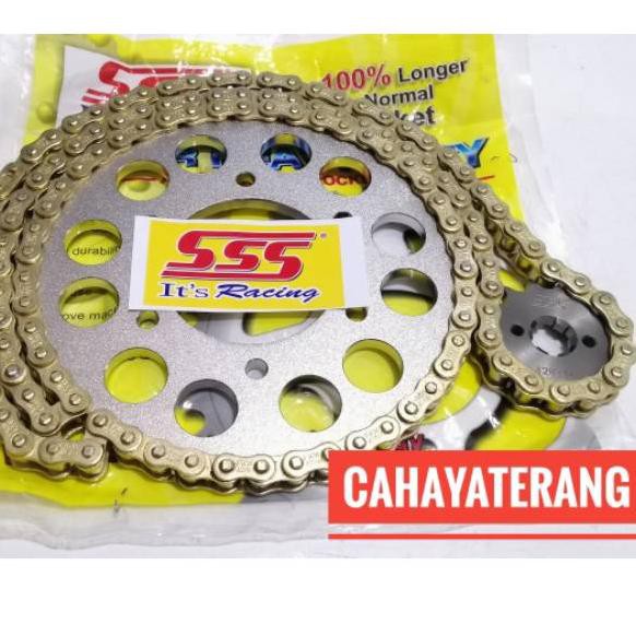 H0W SSS Original - Gir Gear Set 428 Rantai Gold Yamaha YZF - R15 V3 VVA - Vixion 155 R 1Set Emas Kek