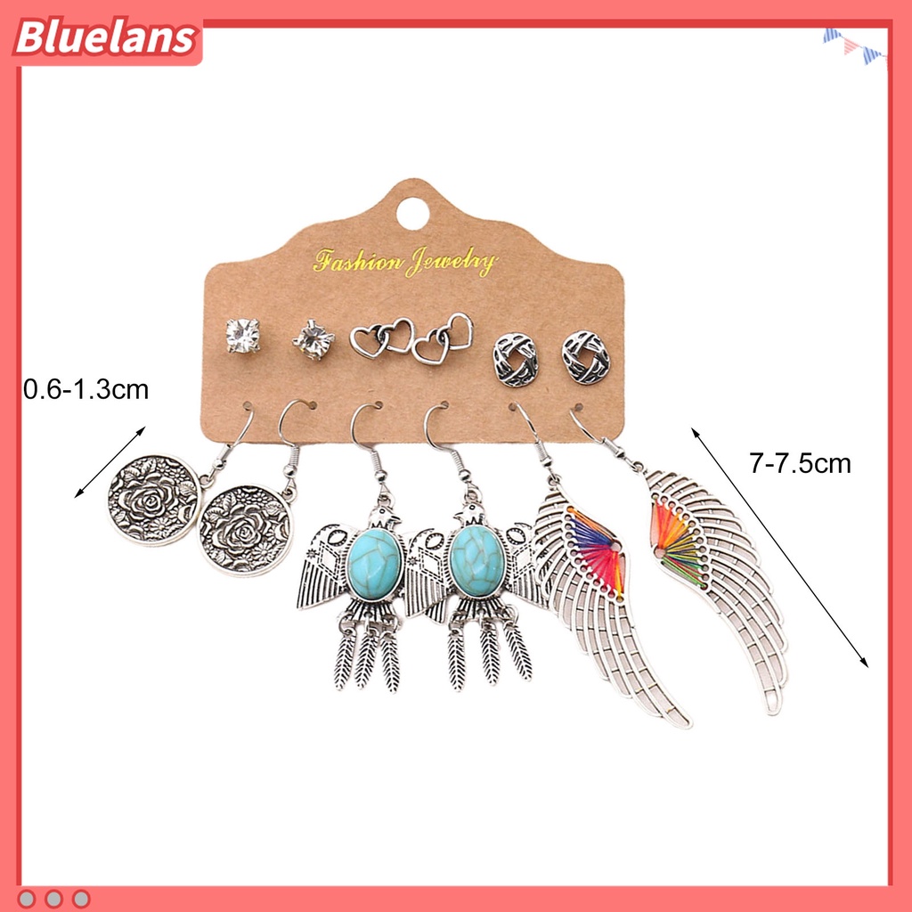 6 Pasang Anting Tusuk Gantung Desain Daun Hollow Bahan Alloy Gaya Etnik Untuk Wanita