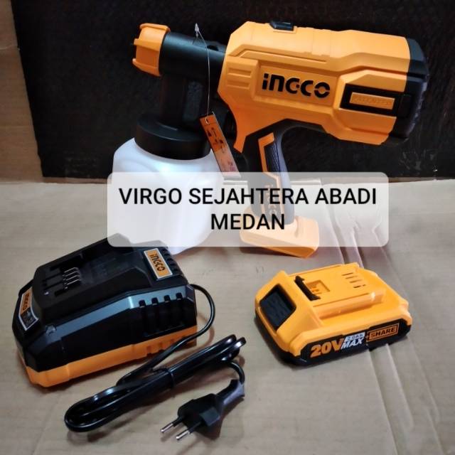 INGCO CSGLI2001 SPRAY GUN LISTRIK CORDLESS 20V + BATERAI + FAST CHARGER CSGLI 2001