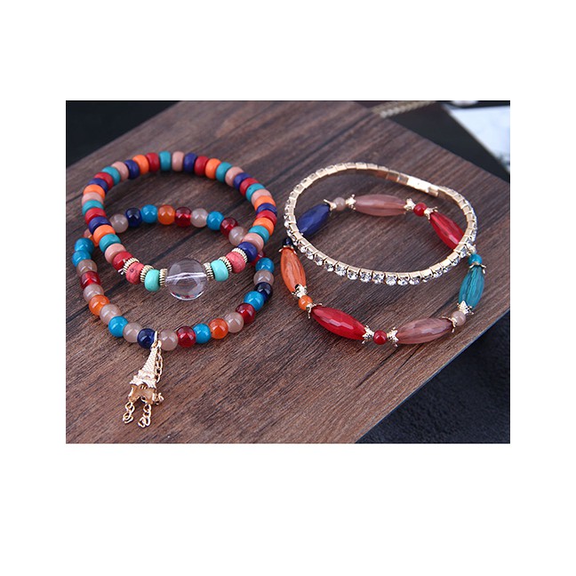LRC Gelang Fashion Acrylic Bead Tower Tassel Multilayer Bracelet  A59539