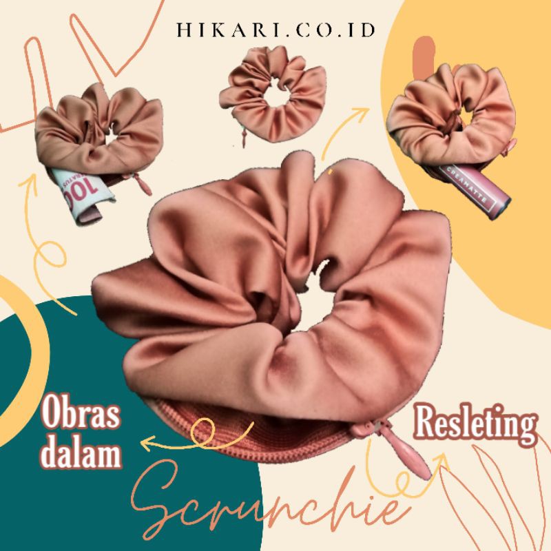 scrunchie zipper atau resleting untuk menyimpan barang