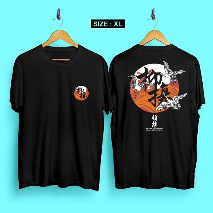 JF Kaos distro pria Bulat Orange XL T-shirt pria Baju pria Atasan pria