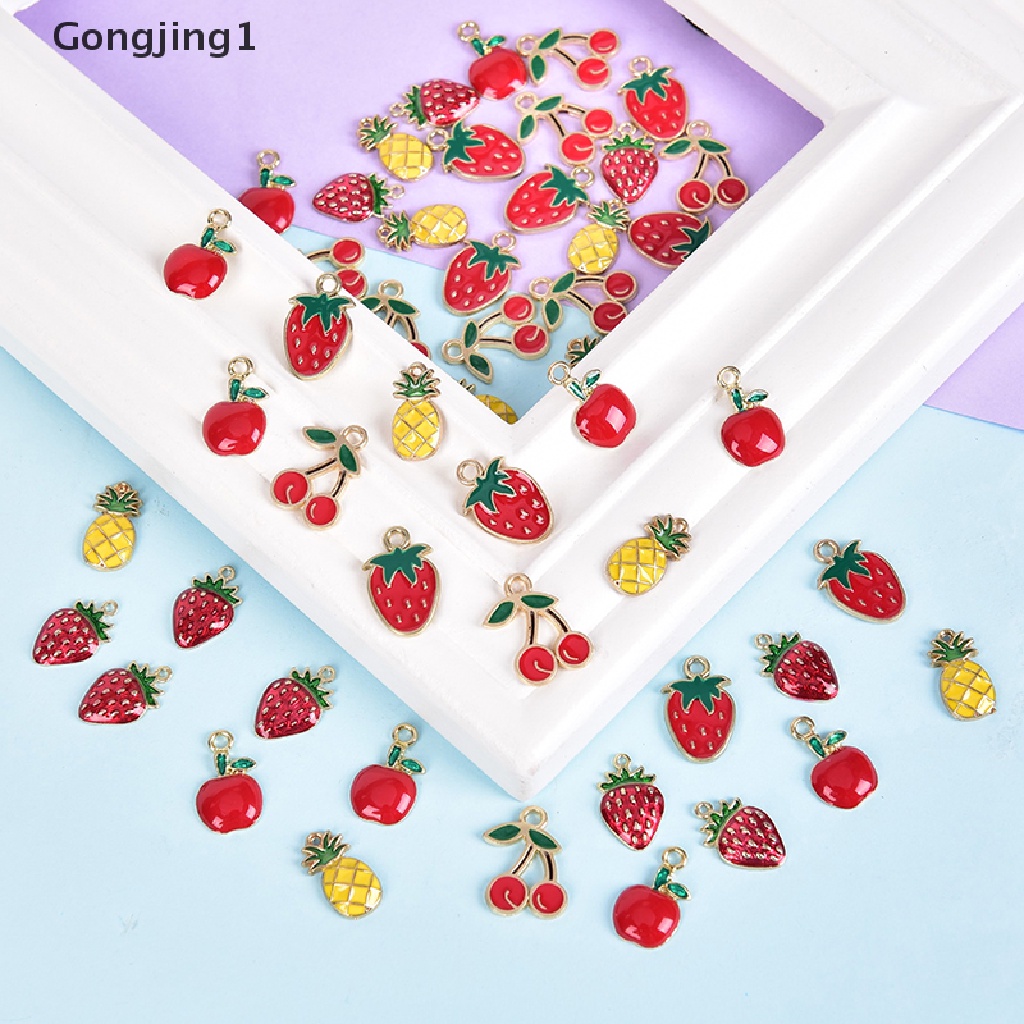 Gongjing1 10Pcs / Set Liontin Bentuk Buah Ceri Bahan Alloy Untuk Kerajinan Tangan Charms DIY