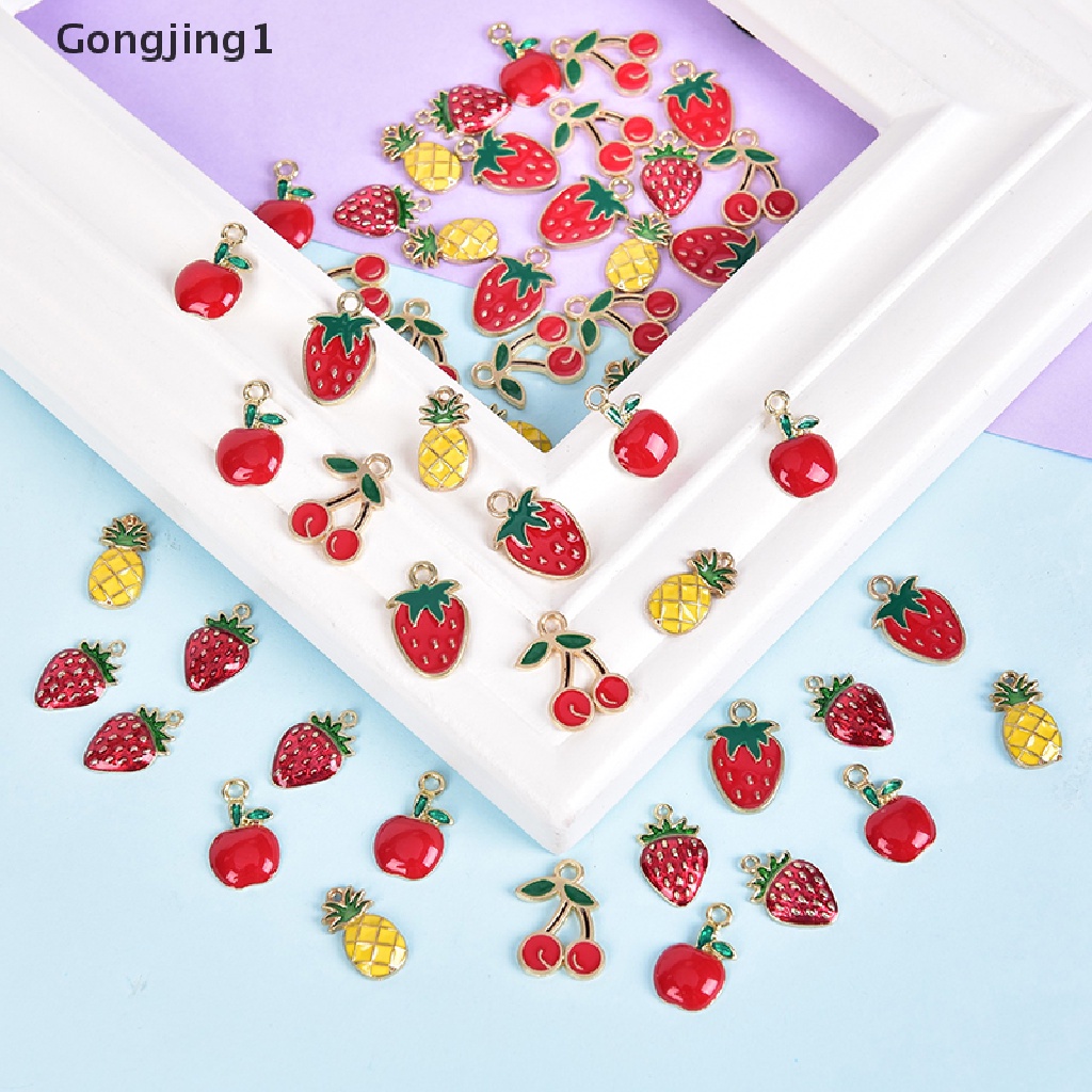 Gongjing1 10Pcs / Set Liontin Bentuk Buah Ceri Bahan Alloy Untuk Kerajinan Tangan Charms DIY