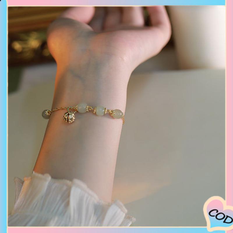 COD❤️Niche desain pacar gaya country gold bell pendant gelang gelang hadiah khusus-A.one