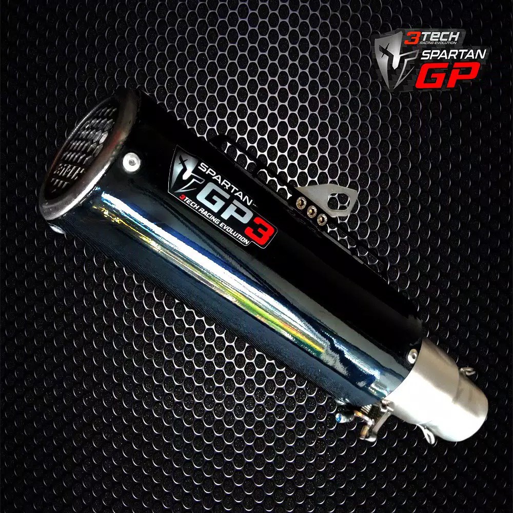 Knalpot Racing 3tech Spartan Gp3 3 suara 250 cc Sport dan Matic Stainless Hitam dan Silver
