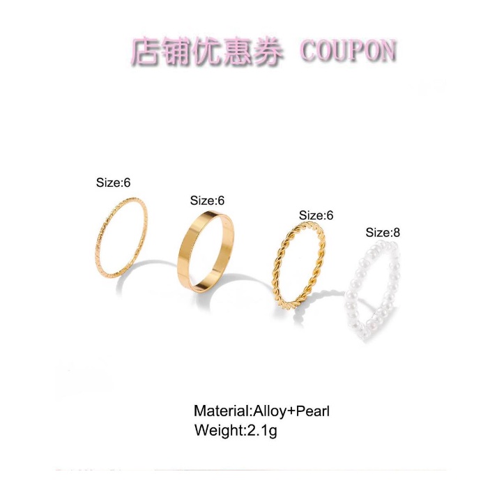 Murah❤️4 Pcs/Set Korea Wanita Mutiara Cincin Wanita Emas Cincin Logam Set Fashion Perhiasan Aksesoris- cl