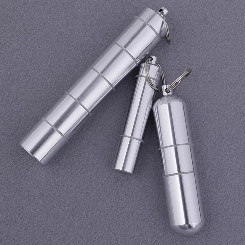 Pill Organizer Outdoor Dengan Gantungan Kunci Kotak Penyimpanan Fashion Aluminium Alloy Tahan Air Mini Seal Pill Box Portable Halus Novelty Metal Multifungsi Botol Pil