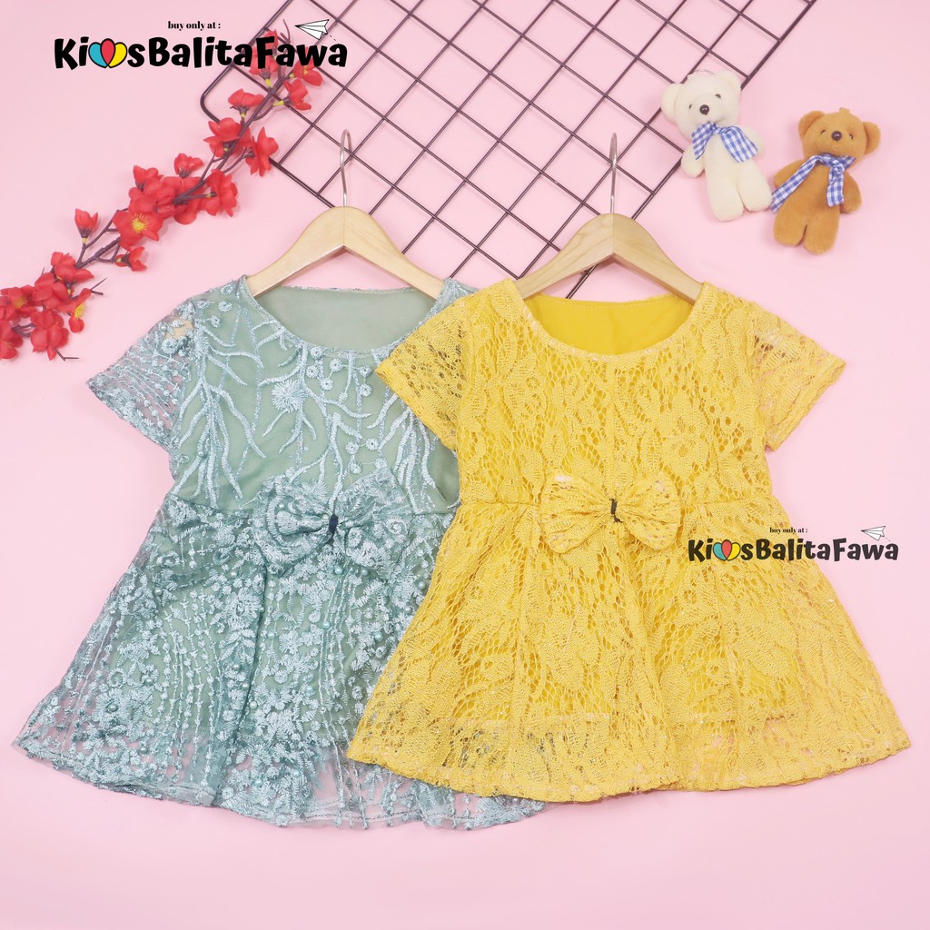 Dress Icha Brukat uk 6-12 Bulan / Dres Anak Perempuan Brukat Kondangan Gaun Pesta Baju Lengan Import Cewek