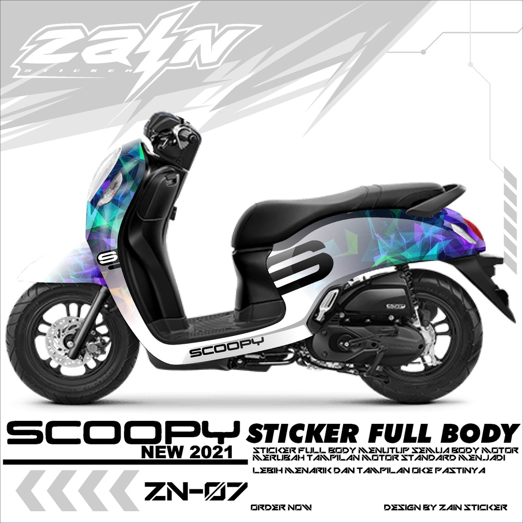 Sticker Decal Full Body Motor ScOopy New Fi 2020-2021 Dekal Setiker Striping Scoopy Fi new Variasi Motor Terbaru ZN-07 PELANGI