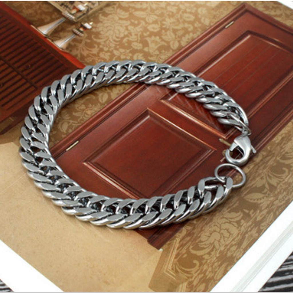 Gelang Titanium Pria Wanita Warna Gold Hitam Silver Anti Krat