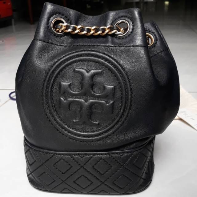 SOLD Preloved Tory Burch Fleming Mini Bucket Bag Black Authentic