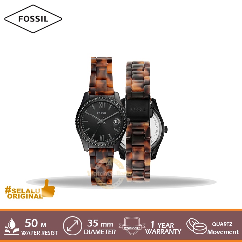 Fossil ES4638 SCARLETTE MINI THREE-HAND DATE TORTOISE ACETATE WATCH