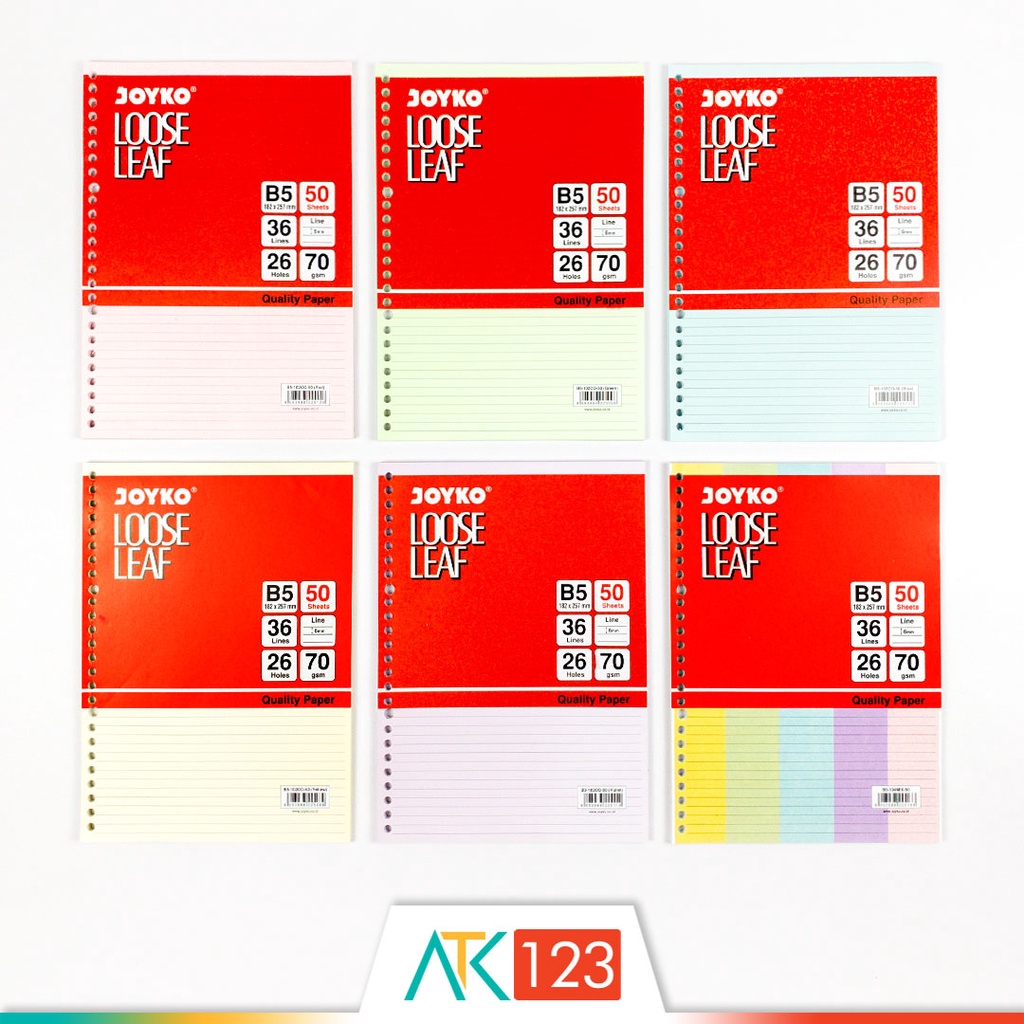 

Isi / Refill Kertas Binder / Loose Leaf Warna / Color B5 , 26 Holes isi 50 Lembar Joyko