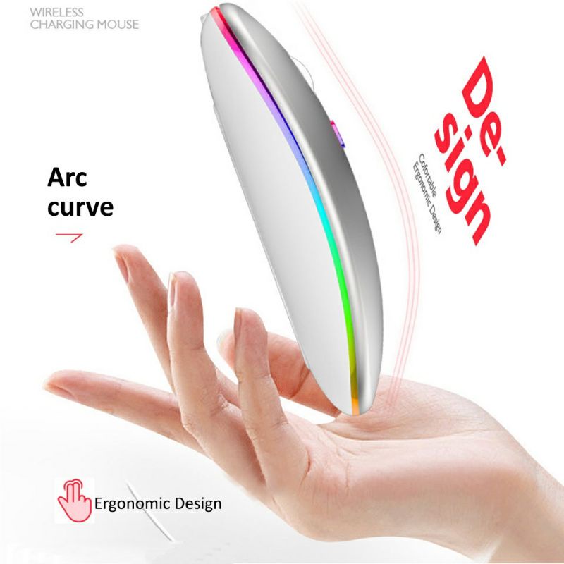 Mouse Wireless Simple Ultra Slim Rechargeable Silent Click DPI With RGB Led Light Untuk Macbook Ipad Windows IOS Android (2.4 Ghz &amp; Bluetooth)