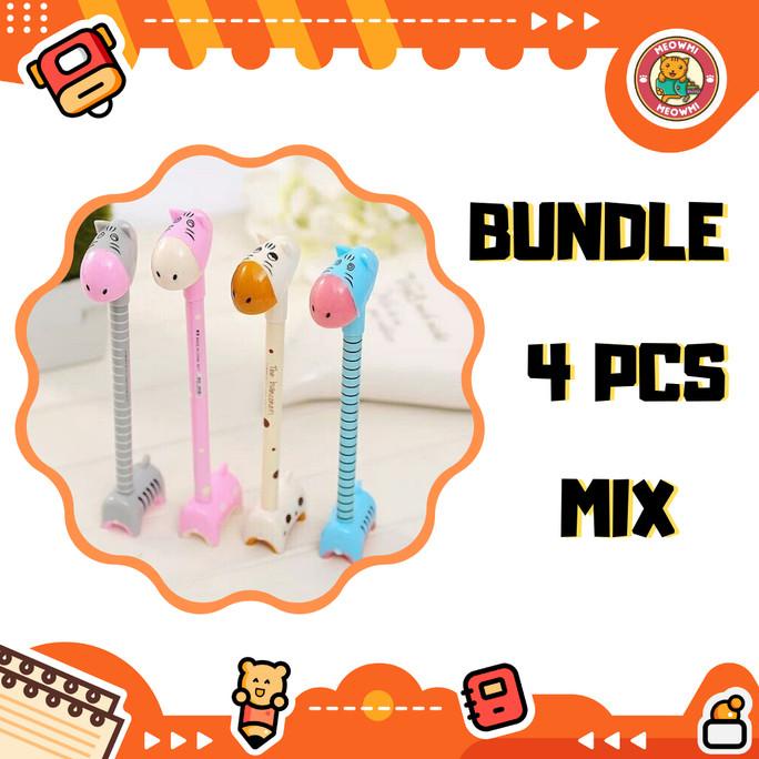 

_^_^_^] Pulpen Motif Jerapah Giraffe Bundle 4 Pcs Mix Warna PN0043