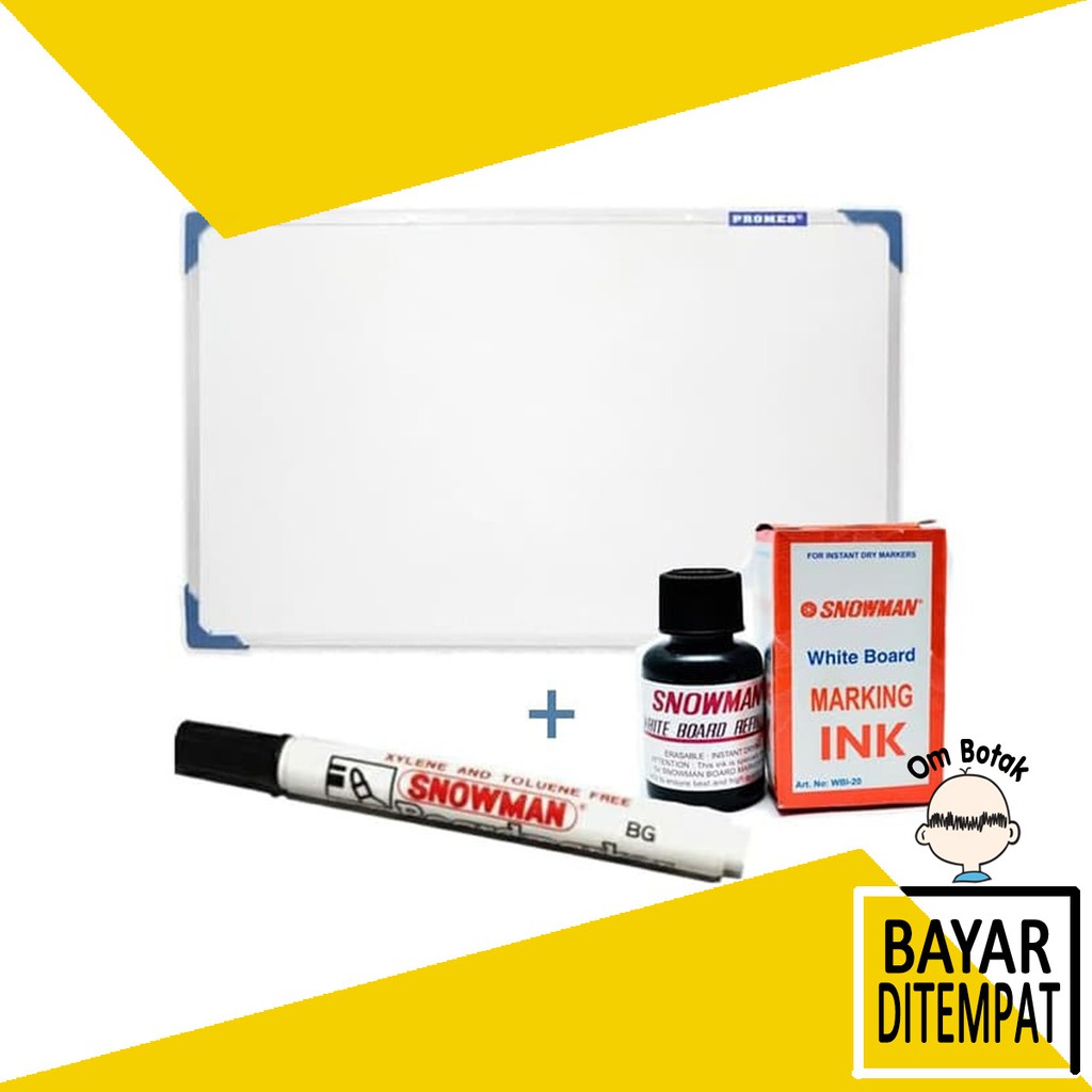 

NazlaStore Paket Lengkap PAPAN TULIS 50X30 +spidol +refill boardmarker whiteboard