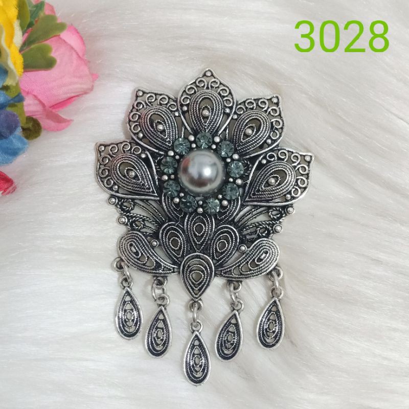 chandrasurya Bros Liontin Kebaya Etnik PERAK BAKAR 3028 Jogja Jurai Aksesoris Wanita Mutiara Korea