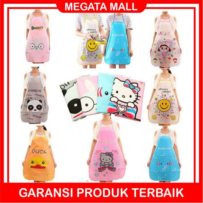 ♫ Megata ♫ A078 Celemek Plastik Motif Karakter Celemek PVC Celemek Waterproff Apron Masak Murah