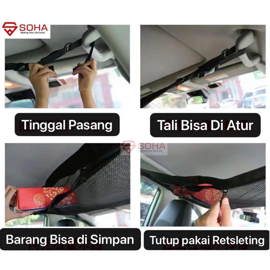 AM-03 Jaring Penyimpanan Atap Interior Universal Semua Mobil tas jaring dimobil