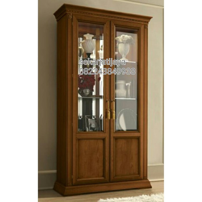Lemari pajangan kayu jati jepara motif minimalis
