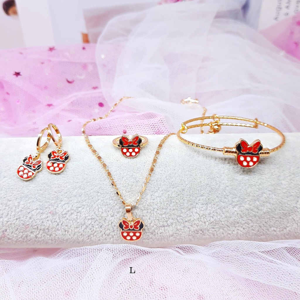 Set Xuping Anak Kalung Koye Gelang Anting Cincin Karakter Kartun Miki Polkadot - BS028