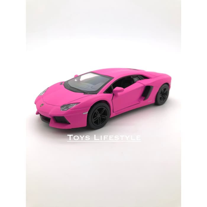 Kinsmart Diecast - miniatur diecast mobil Lamborghini Aventador Skala 1:38 Pink Matte