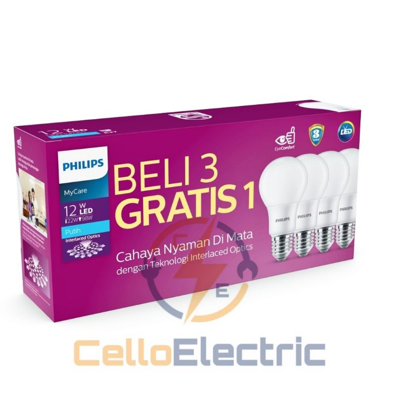 Led Philips Multipack 12 W Beli 3 Free 1 6500K MyCare / Led Pack Philips 12 Watt Paket Beli 3 Gratis
