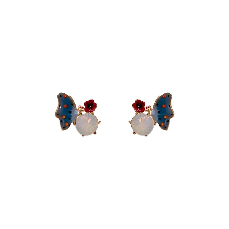 Vintage Dicat Bunga Merah Biru Kupu-Kupu Anting-Anting Wanita Korea sparkle Berlian Aksesoris Telinga