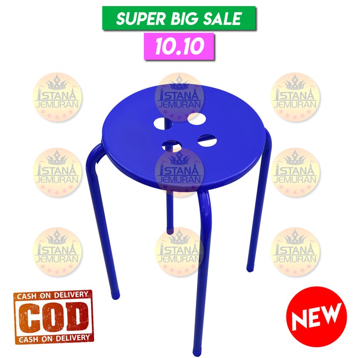 MEICASA Kursi Baso Bulat Besi Powder Coating Metal Stool - Biru
