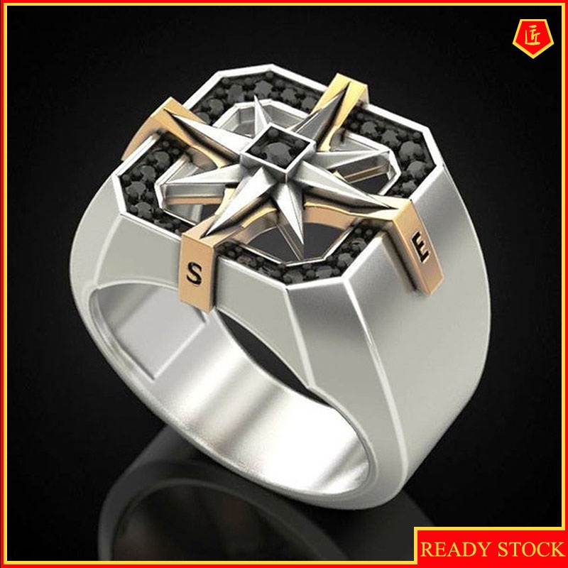 [Ready Stock]Men's Viking Compass Signet Ring S925 Silver Retro