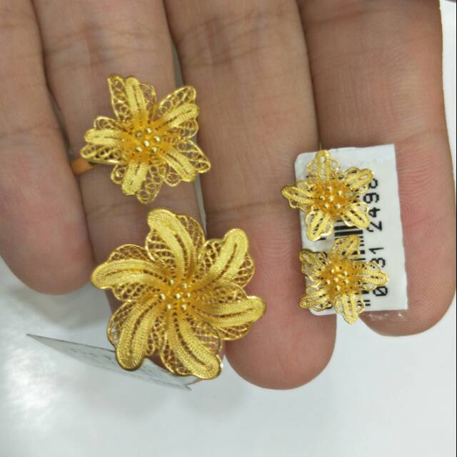 Set Perhiasan Emas Asli Kadar 875 Kendari Set Emas Model Bunga