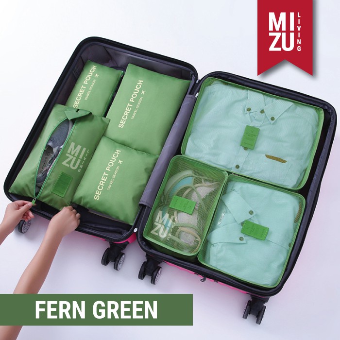 SECRET POUCH Travel Packing Cubes 7in1 Storage Pouch POLOS-FERN Green