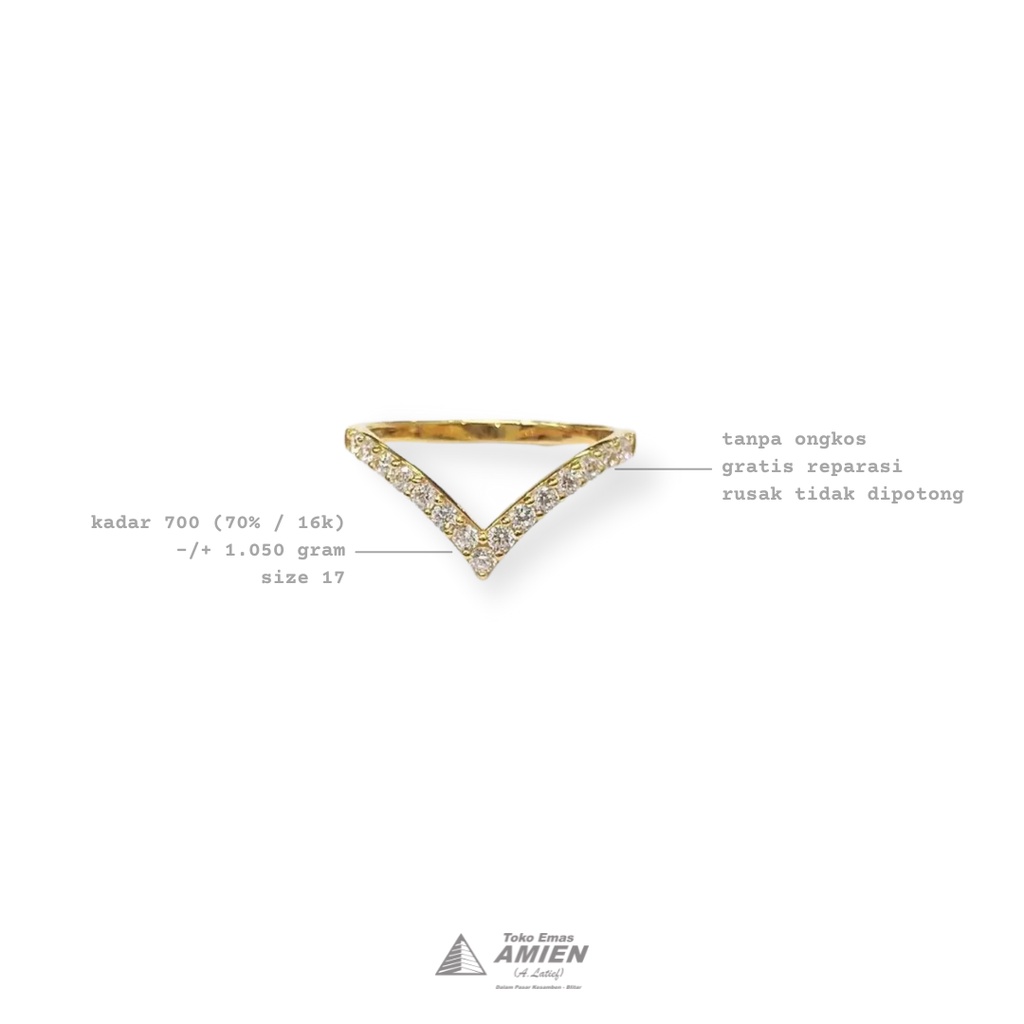 Toko Emas Amien Cincin Emas Asli HWT Kadar 700 (70% / 16K) 1.050 Gram - V Listring Permata