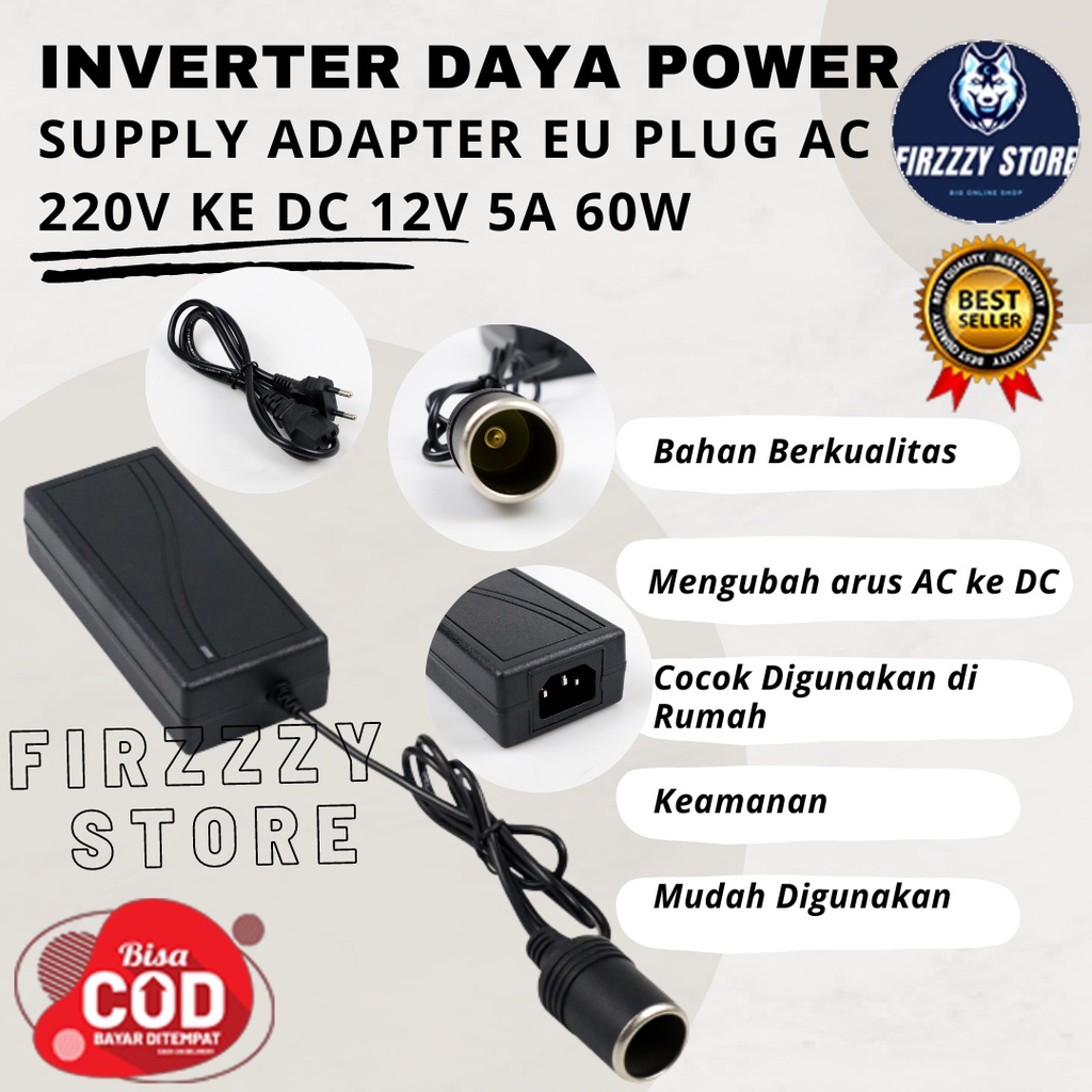 Inverter Daya Power Supply Adapter EU Plug AC 220V ke DC 12V 5A 60W