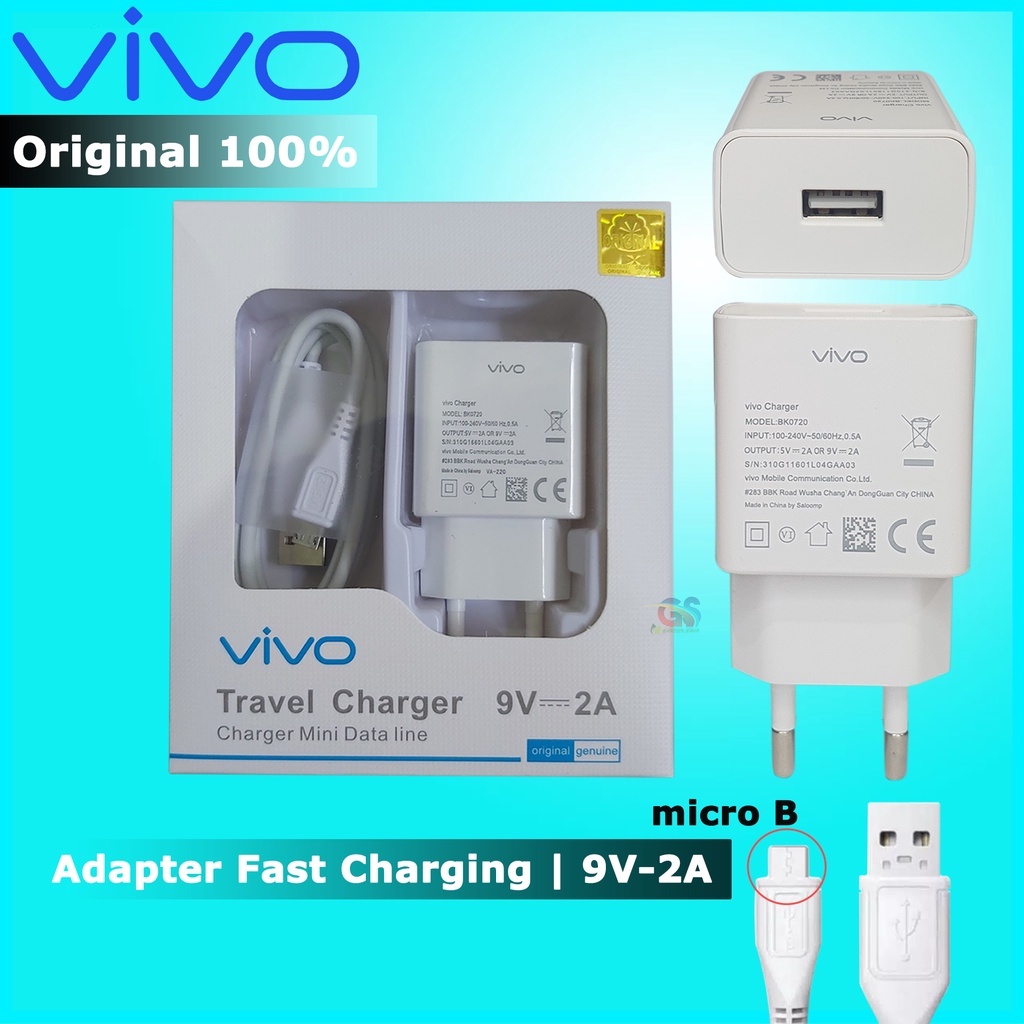 Charger VIVO Original 100% Fast Charging 9V-2A Micro &amp; Type- C