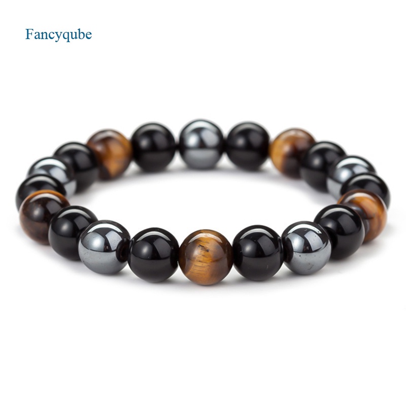 Fancyqube 8/10mm Tiger Eye Black Obsidian Stone Bead Bracelet