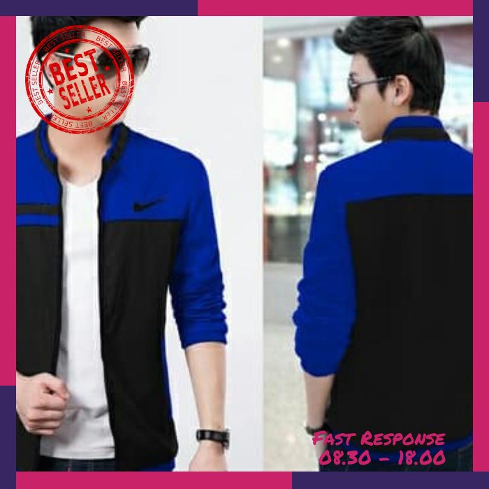 [ Jaket Nike Hb ] Jaket Pria Babyterry Hitam Biru
