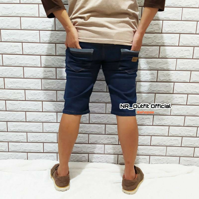 Celana Pendek Pria Hitam &amp; Navy Slim Fit Jeans Stretch Cowok Bahan Melar NR_Outfit Official COD