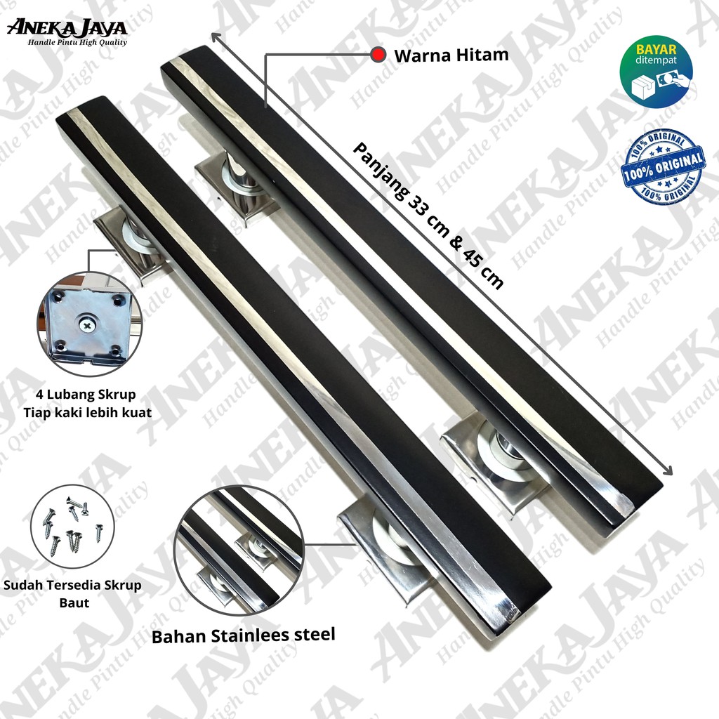 Handle pintu rumah 33 cm &amp; 45 cm murah terbaru Gagang pintu rumah pull stainlees steel warna hitam