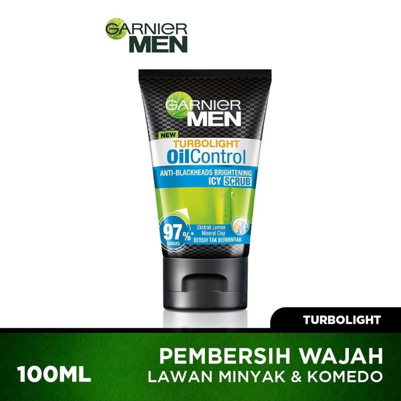 Garnier Men Turbo Light Oil Control 100 ml Brightening Icy Scrub Sabun Pembersih Wajah 100ml