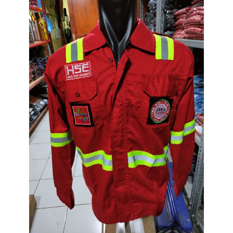 SERAGAM SAFETY HSE TEAM MERAH ATRIBUT LENGKAP RESLETING / KANCING ATASAN