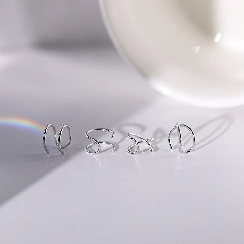 Papaozhu 1PC Bergaya Stainless Steel Clip-on Cuff Anting Untuk Wanita Pria Unisex Non Piercing Geometris Hidung Mulut Cincin Minimalis Salib Garis Ganda Tulang Rawan Klip Anting Perhiasan