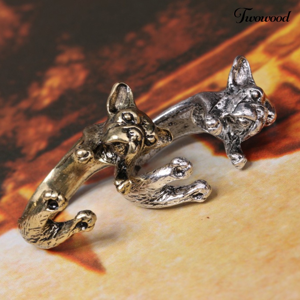 Cincin Model Terbuka Adjustable Desain Anjing Pit Bull Gaya Retro Punk Untuk Unisex
