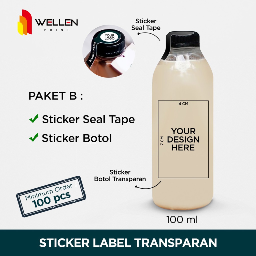 WELLEN PRINT - Sticker botol minuman transparant sticker label kopi transparan cutting label teh jamu botol spray-Paket B