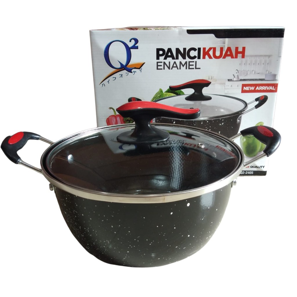 Panci kuah Enamel Tutup Kaca Panci Susu Saucepan