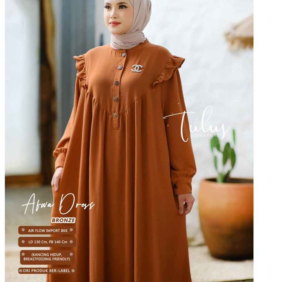 Terlaku... Tulus Signature Afwa Dress Maxi Jumbo Crinkle Premium Motif Polos Maxy Gamis Muslim Wanit