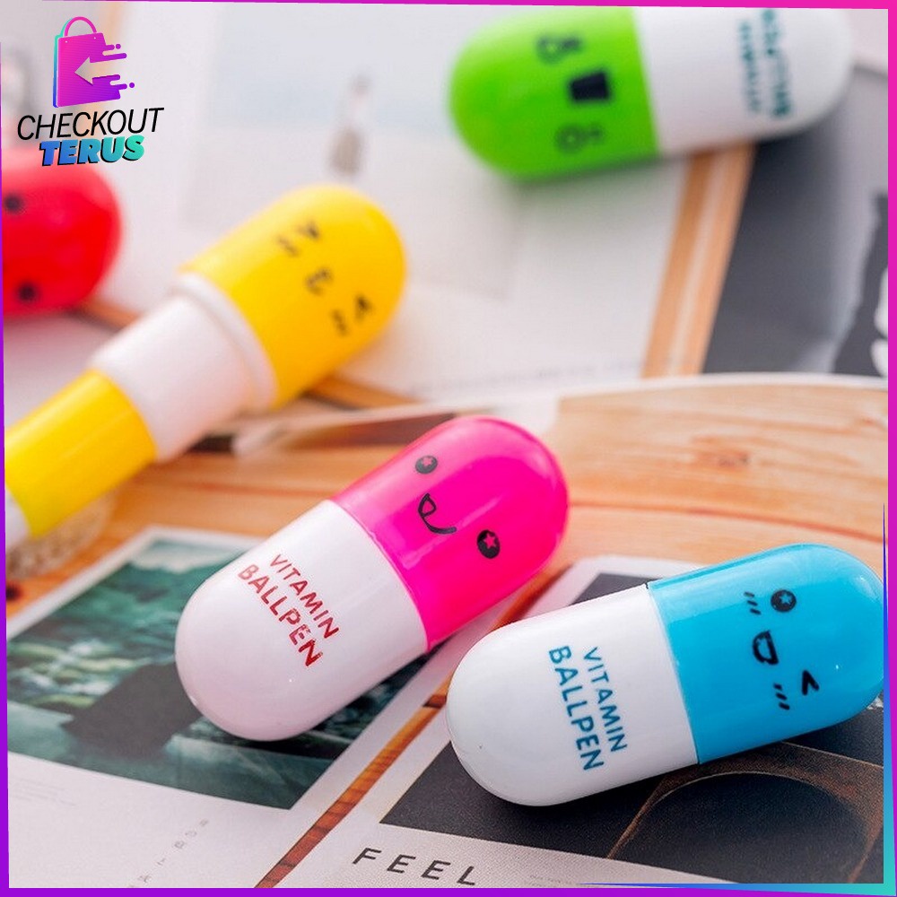 CT A4 Pulpen Emoticon Motif Kapsul Vitamin Pulpen Bisa Jadi Souvenir Pernikahan Pena Unik Stationary