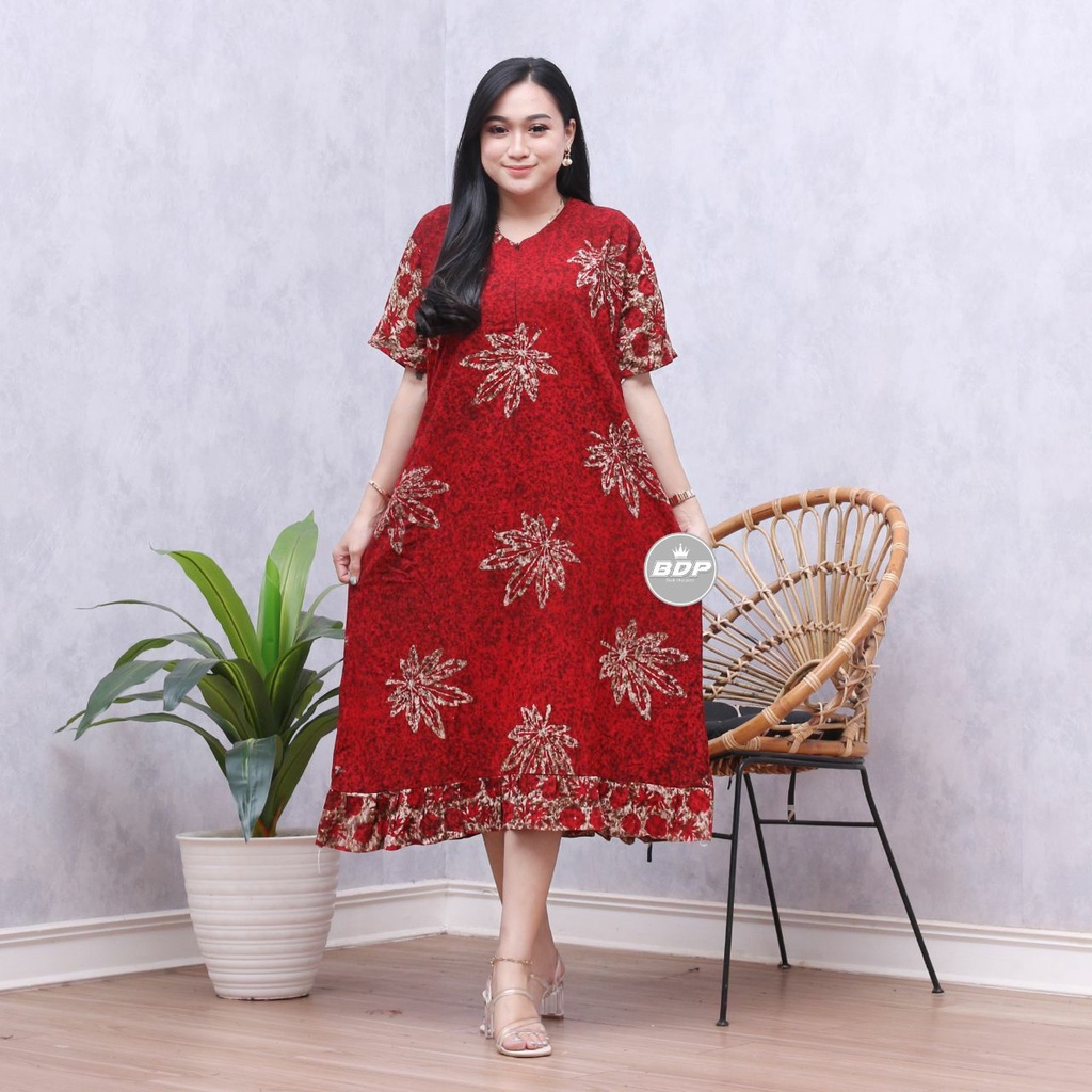 Dianputri - Daster Maura Batik Cap Rayon Grade A Motif Terbaru Busui Resleting Depan - Baju Tidur Daster Kekinian-klaras maroon